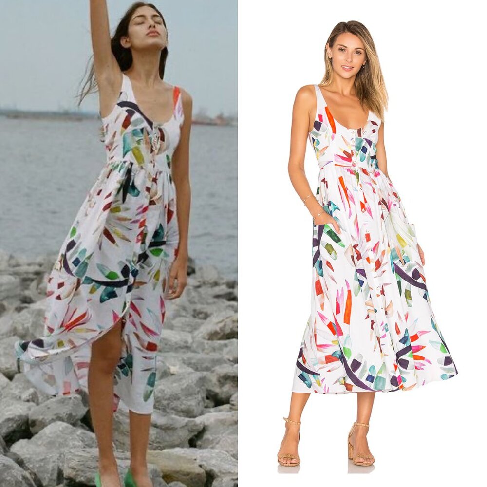 Mara Hoffman Xylophone Placket Front Linen Midi Dress in White Multi 4